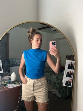 SHEIN Bright Blue Sleeveless Mock Neck Tank